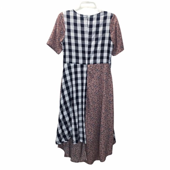 Journey Five Dress Women Small Pink Cottagecore Prairie Asymmetric Hem Check - Picture 2 of 10